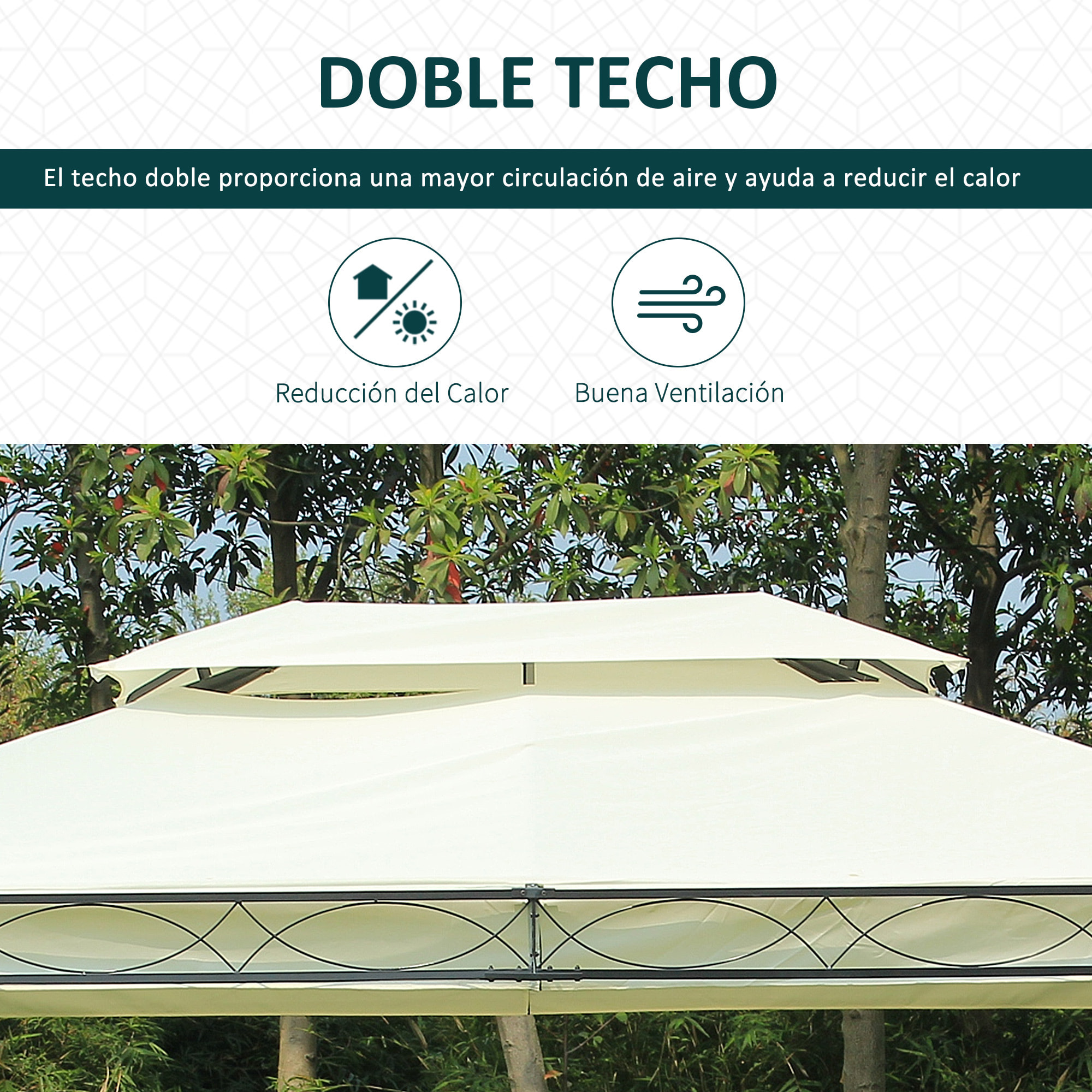 Pérgola Cenador de Jardín de Acero y Poliéster 3x4m Blanco