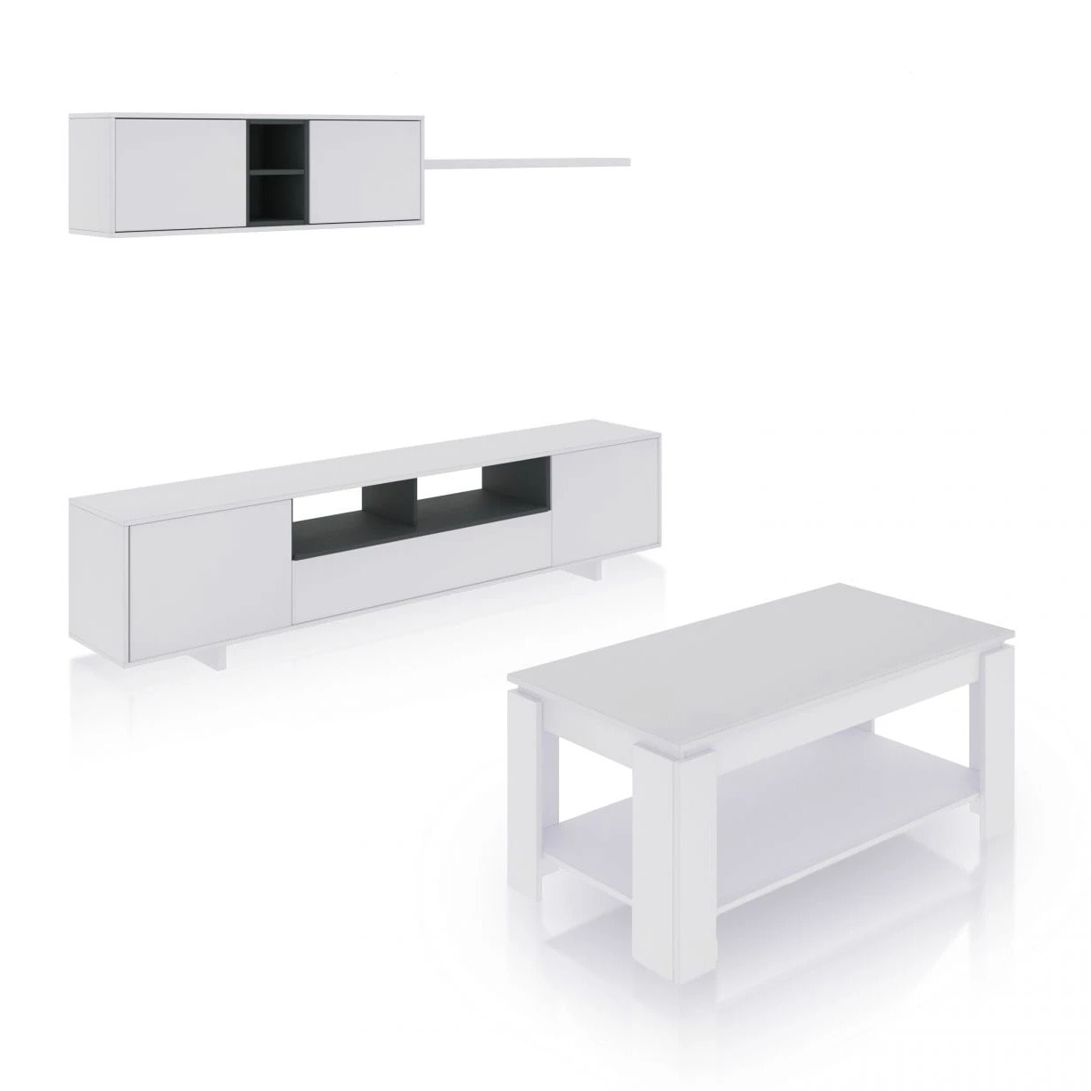 Pack salón con mesa de centro Kenzo Plus V1 Blanco Brillo - Gris Antracita