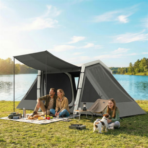 Tente gonflable camping 4 personnes 3 pièces auvent imperméabilité 3000mm gris