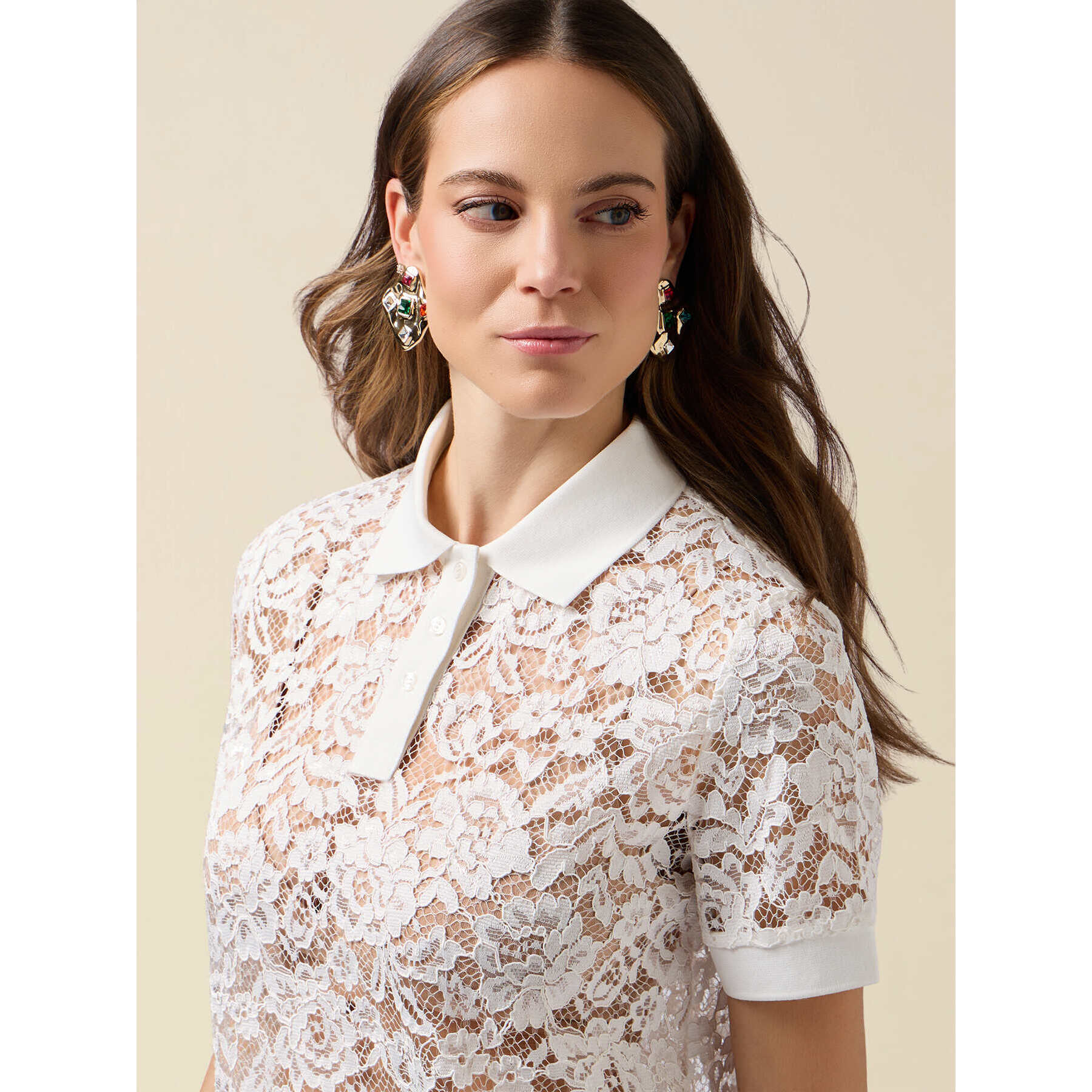 Oltre - T-shirt polo in pizzo - Bianco