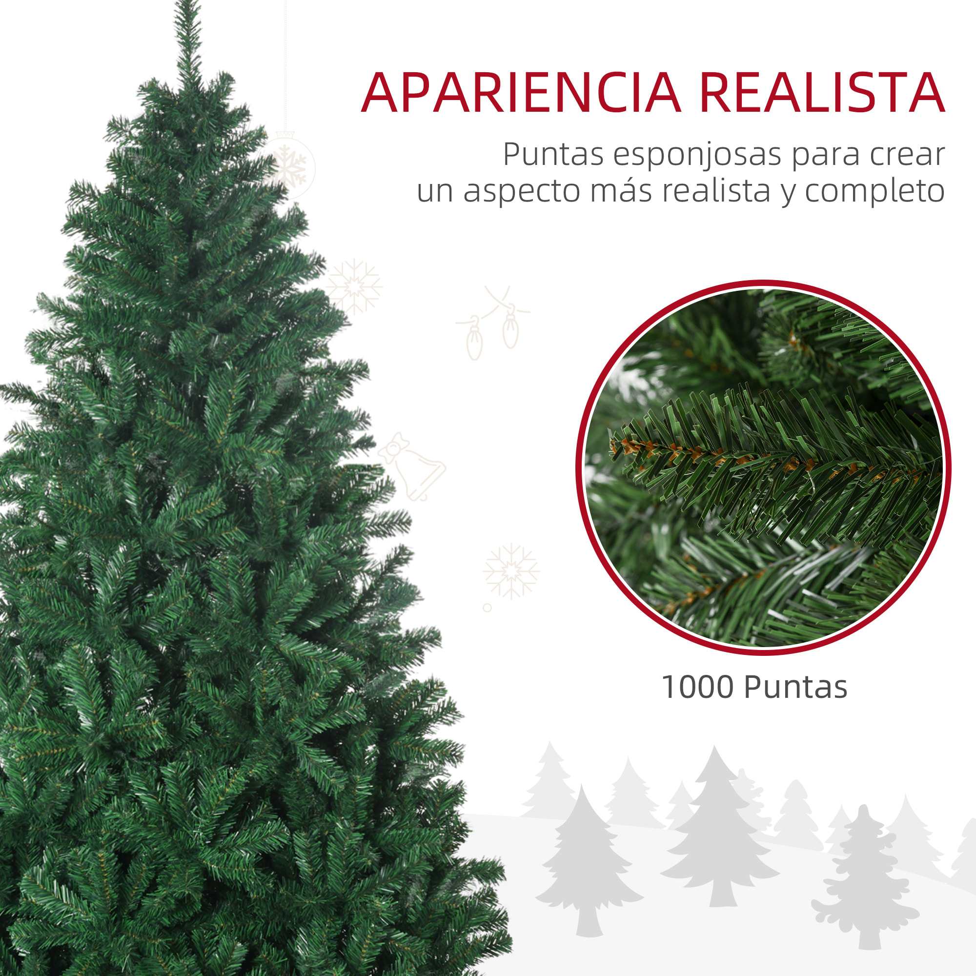 árbol de Navidad con 1492 Ramas de PVC Metal PE 180cm Verde