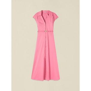 Oltre - Vestido camisero en popelín con cinturón - Rosa