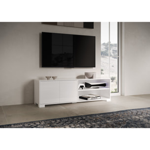 Meuble de TV 2 puertas y compartimento abierto 150x40x40 cm Lumina blanco brillante