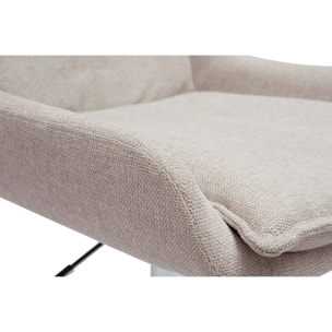 Chaise de bureau à roulettes en tissu effet velours texturé beige et métal chromé BLAISE