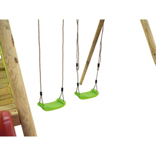 Portique en bois "Balanga" - Avec 1 Toboggan et 2 Balançoires.