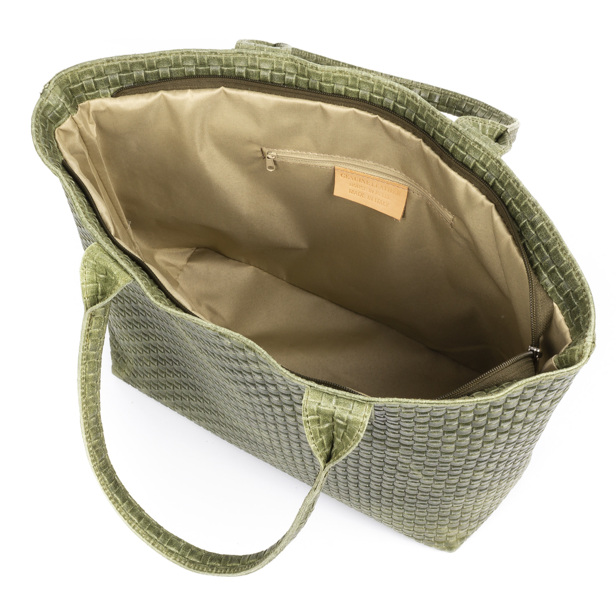 Albisola borsa a spalla da donna. Pelle autentica finitura in camoscio con incisione intrecciata.