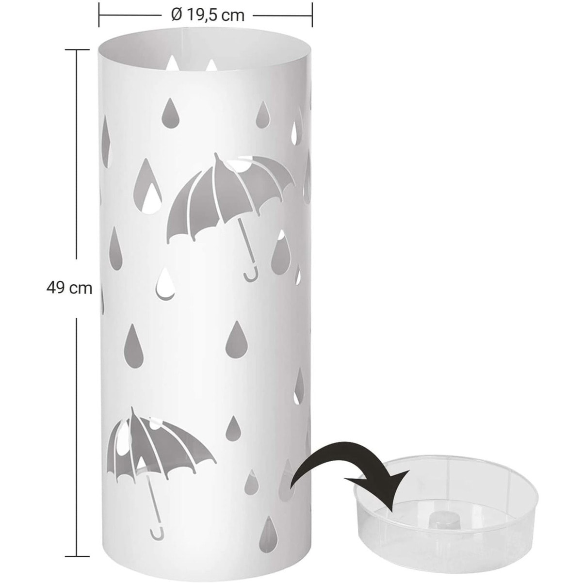 Portaombrelli in Metallo Bianco con Vaschetta Raccogli-acqua