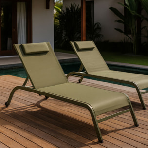 Lot de 2 chaises longues en acier inoxydable vert NAPOLI