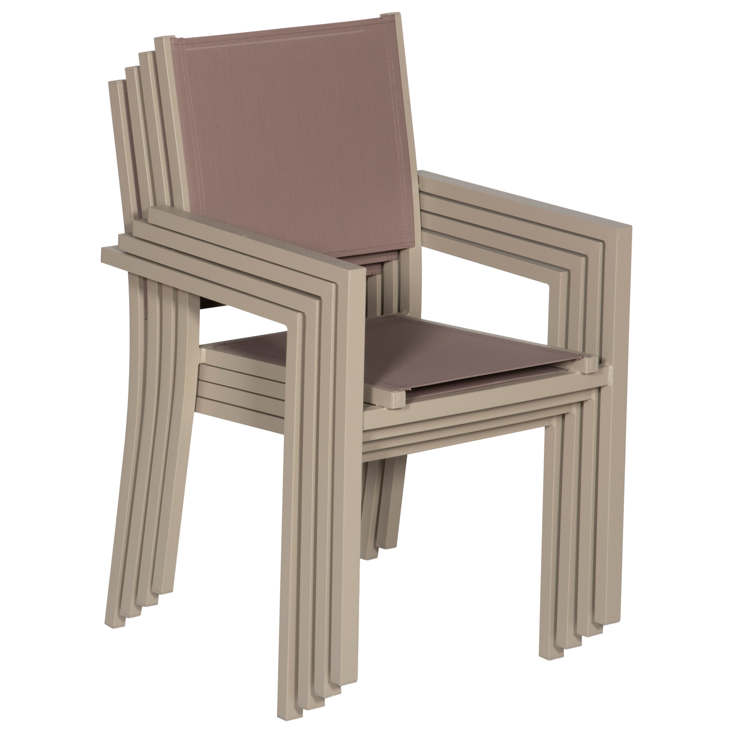 Lot de 6 chaises en aluminium taupe - textilène taupe