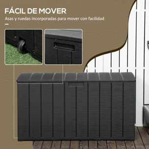 Baúl de Almacenamiento Exterior 366L Arcón para Jardín de Plástico de Doble Pared con Ruedas y Asas para Terraza Patio Carga 100 kg 122,4x62x64,5 cm Negro