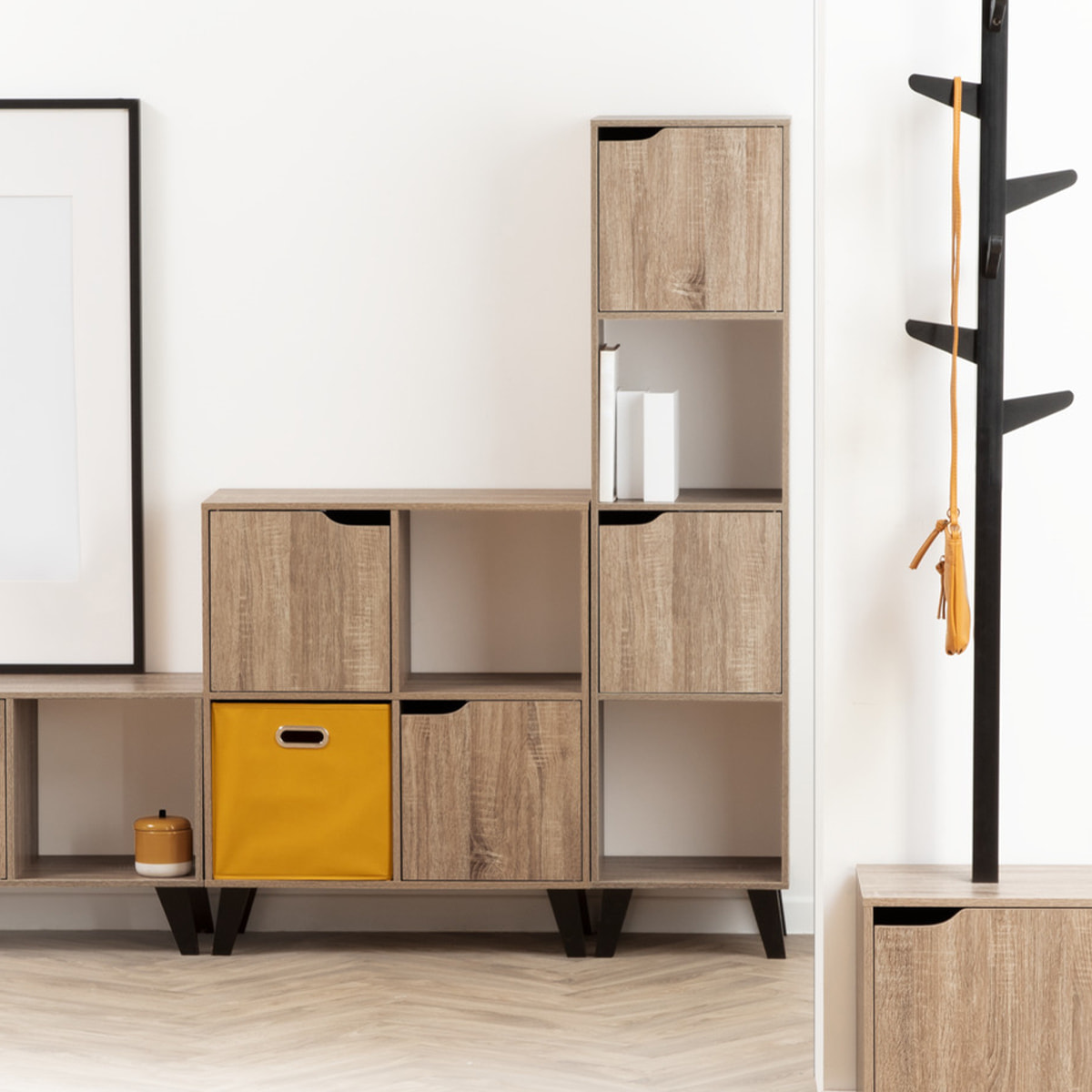 Étagère 4 cases porte Effet bois naturel Ceda