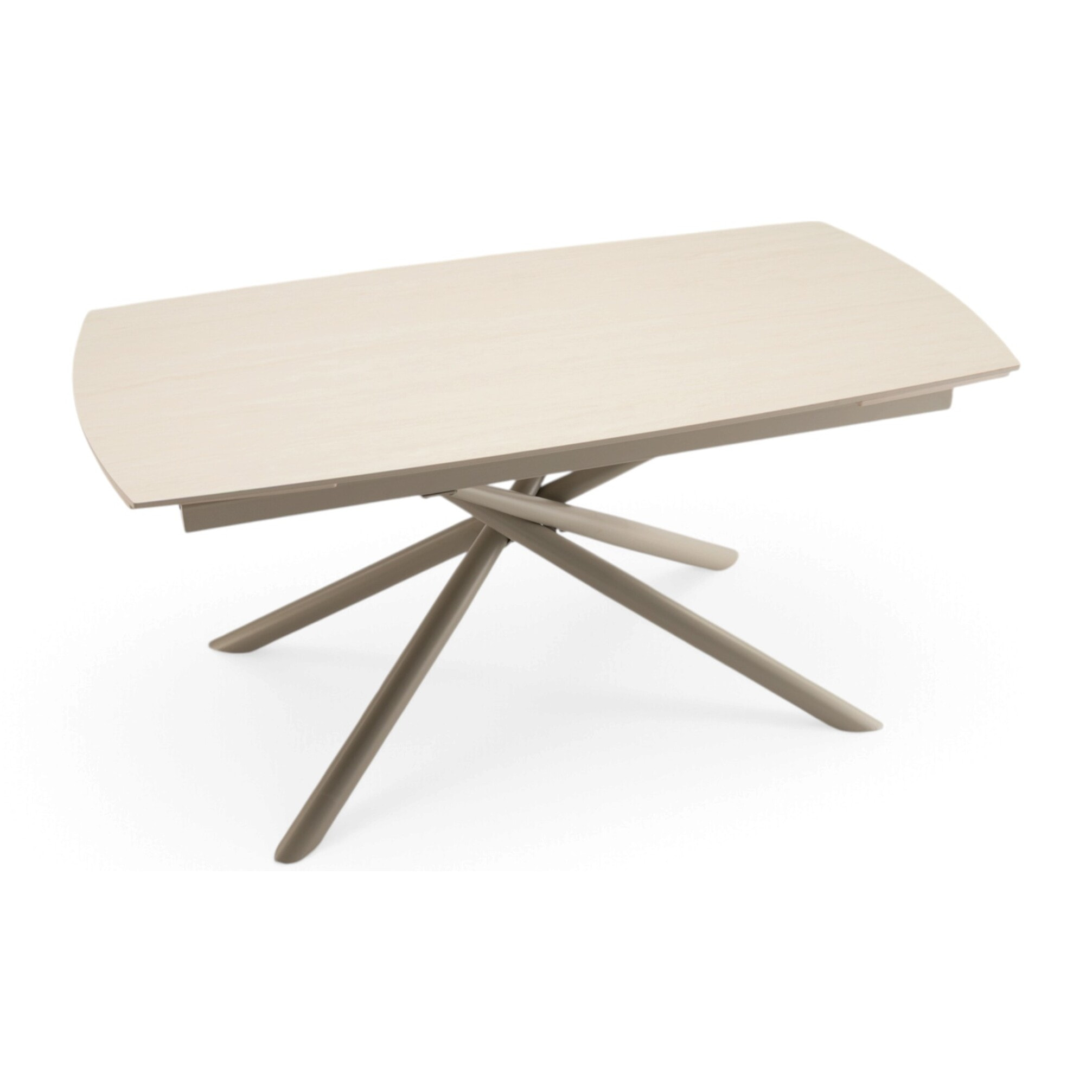 Tavolo allungabile BONIFACIO in ceramica,finitura travertino e gambe in metallo verniciato beige - 160-220×80x76 cm