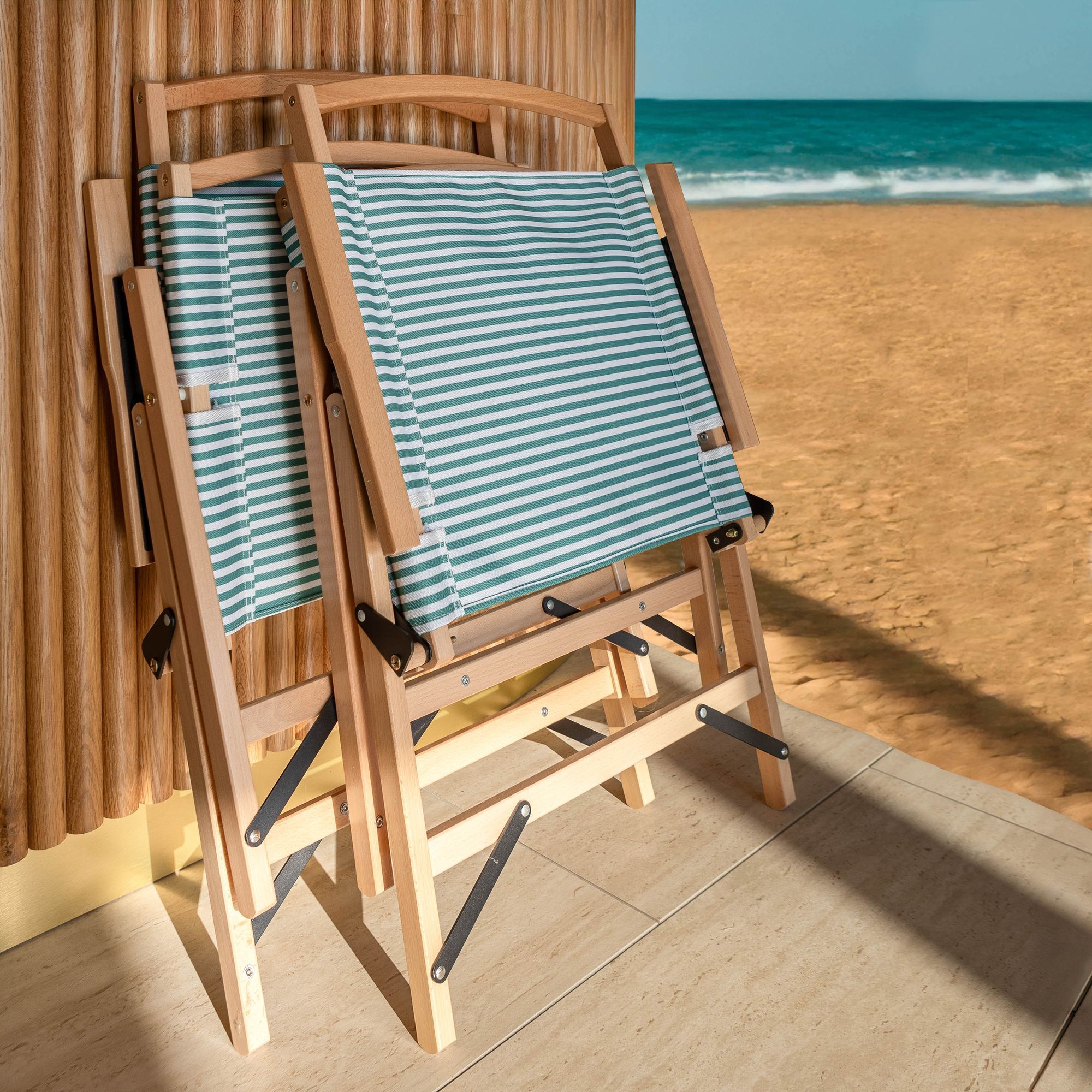 Chaise de plage en toile vert à rayures PLAYA