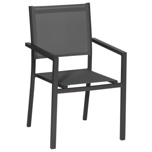 Lot de 6 chaises en aluminium anthracite - textilène gris
