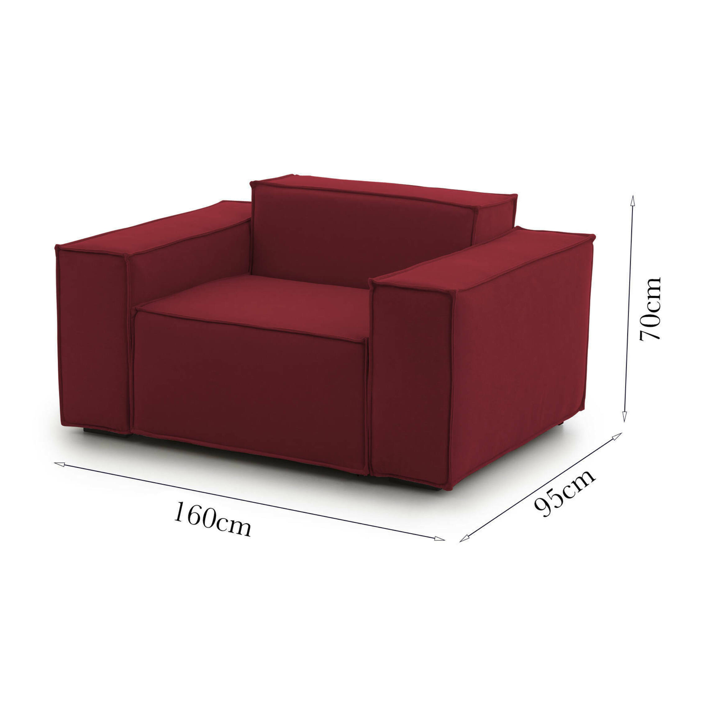 Poltrona Cristiana, Poltrona da salotto, 100% Made in Italy, Poltroncina relax in tessuto imbottito, Cm 160x95h70, Rosso