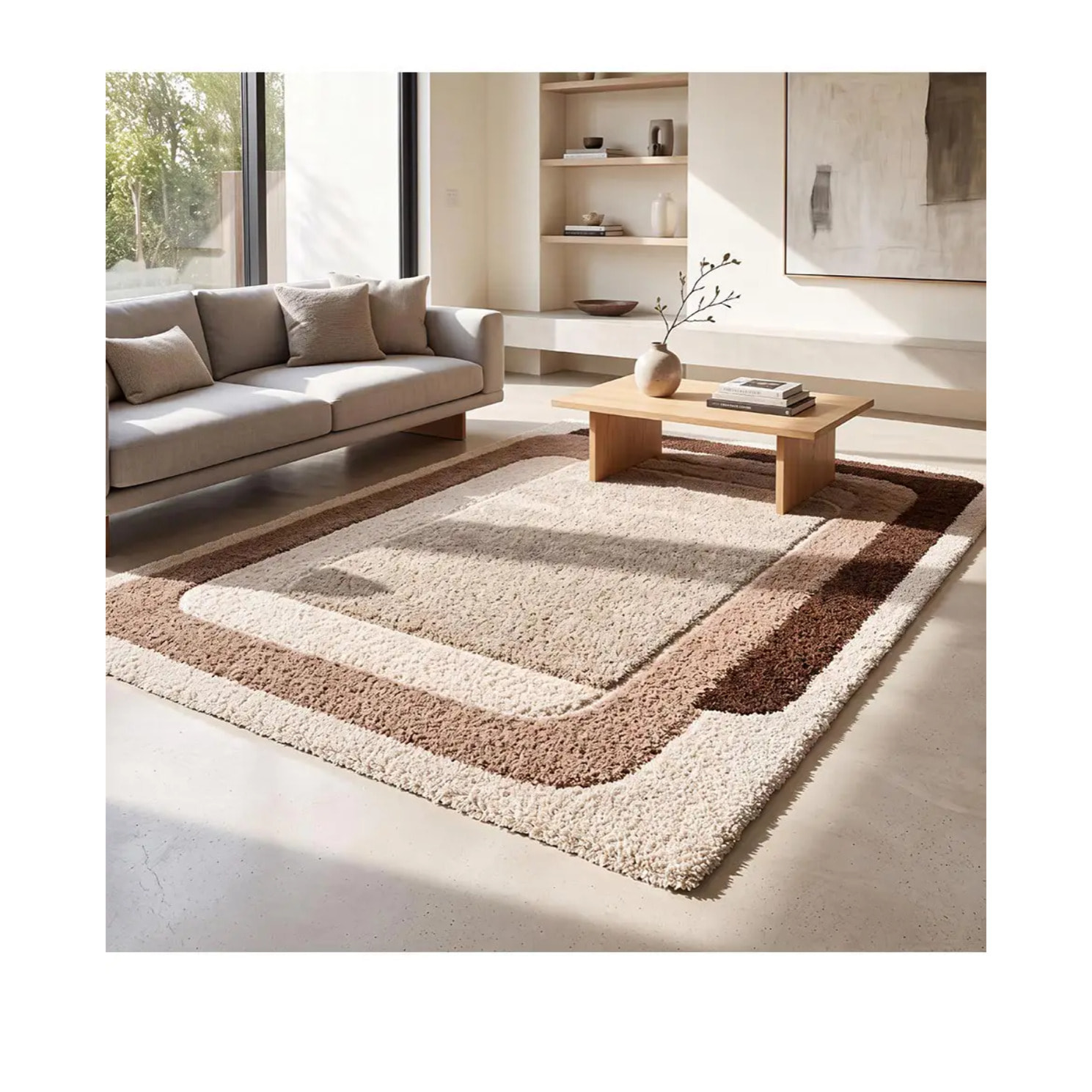 EMBER Alfombra infantil shaggy escandinava Beige y Rosa, varias medidas disponibles.