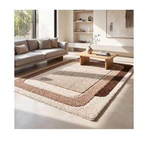 EMBER Alfombra infantil shaggy escandinava Beige y Rosa, varias medidas disponibles.