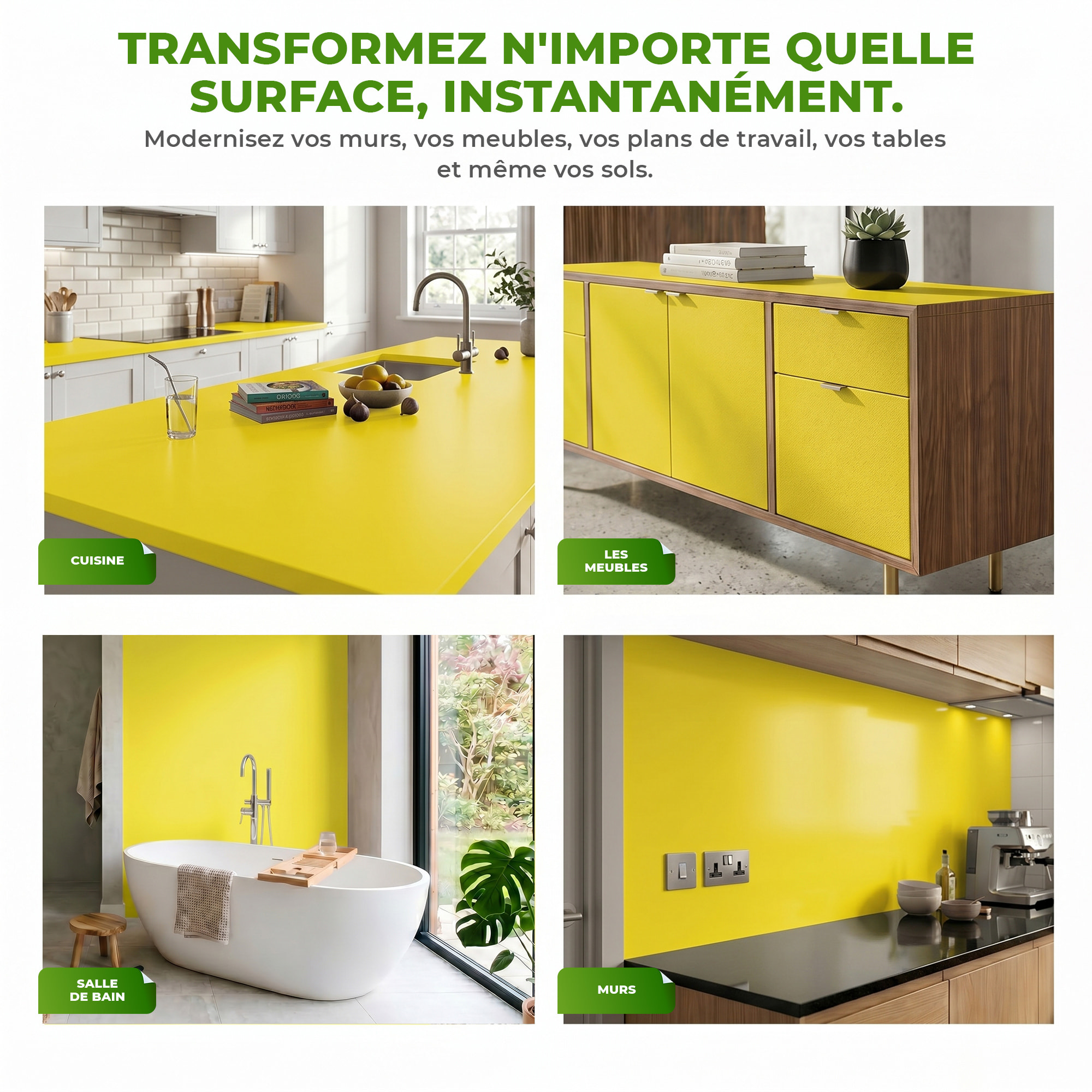 Rouleau adhésif décoratif Vinyle au Mètre - Jaune canari - Sticker Lavable Imperméable Mur Cuisine Meubles