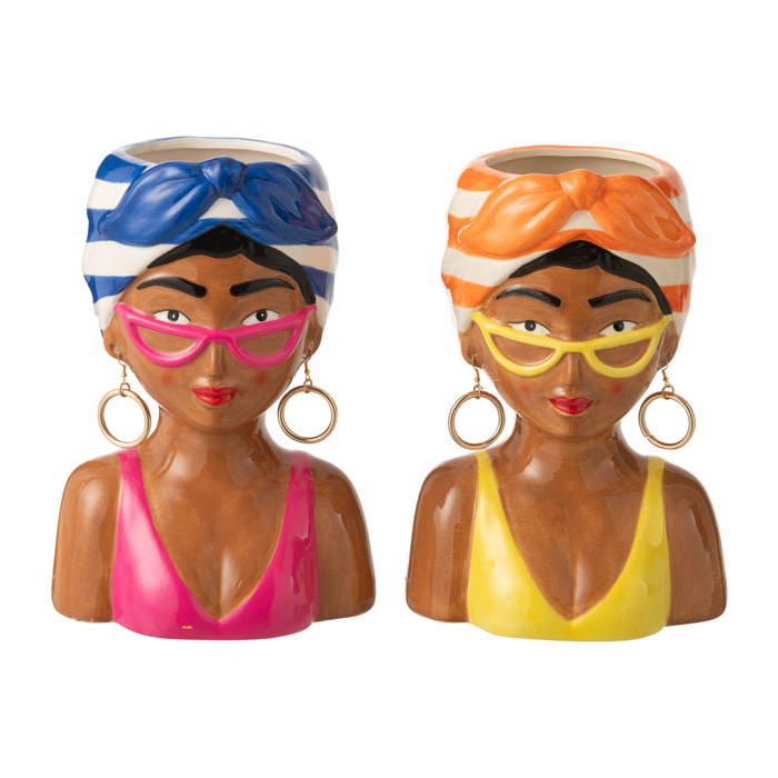 J-Line Cache-pot Dame Fruit - céramique - multicolore - large - 2 pièces