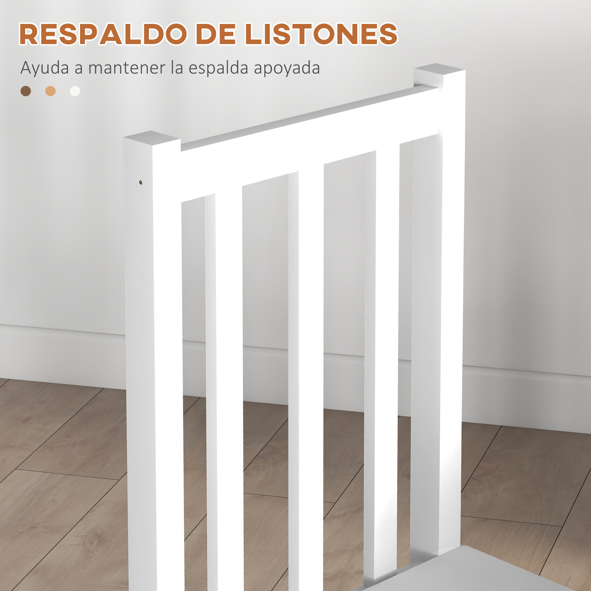Juego de 2 Sillas de Comedor de Madera de Pino, Sillas de Cocina con Respaldo Alto de Listones, para Comedor, Salón, Blanco