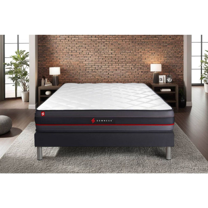 Ensemble Matelas Sommier 200x200 cm - Sommier Noir (en kit) - Regen