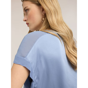 Motivi - Blusa in raso con scollo a barchetta - Azzurro