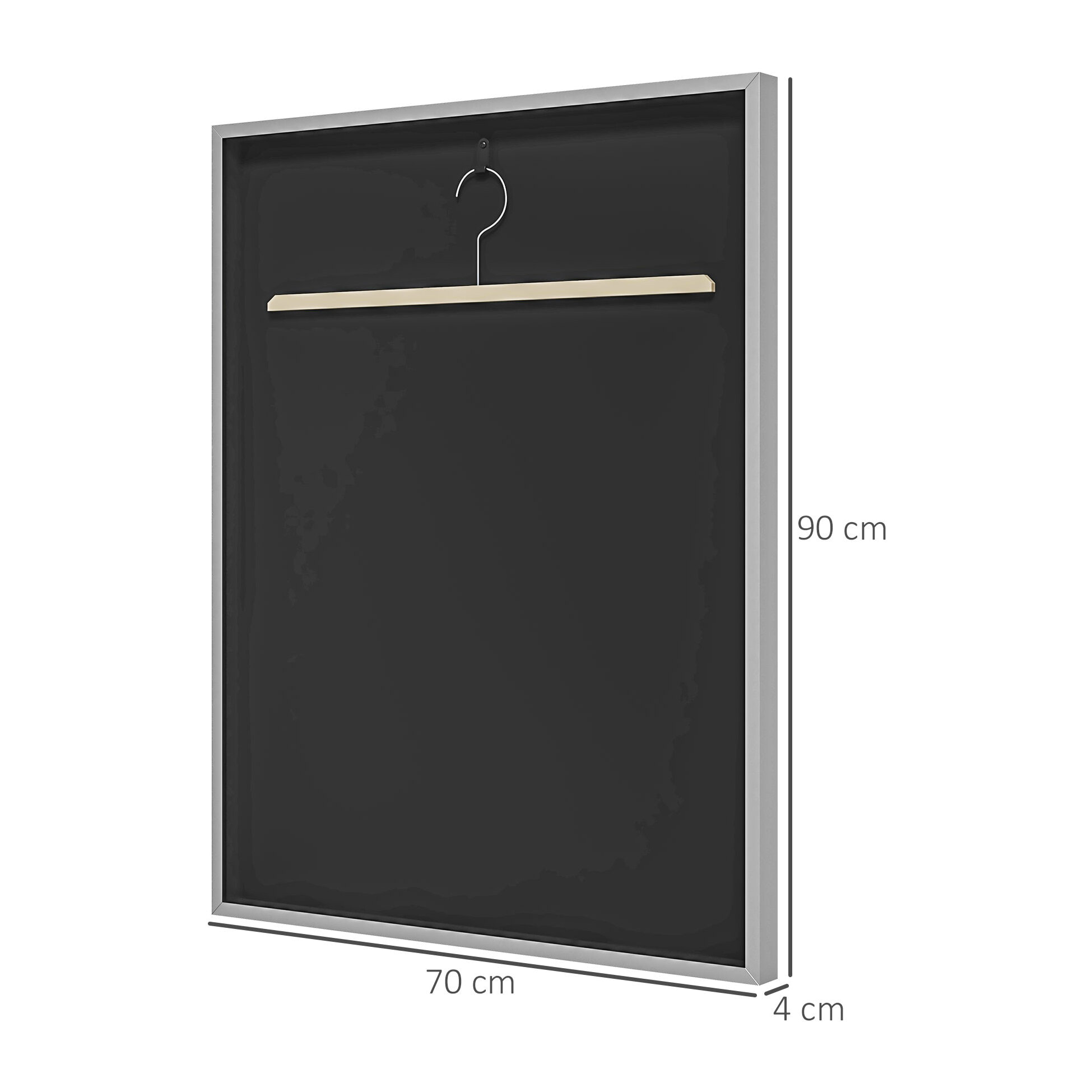 Frame box T-frame cadre aluminium pour maillot porte acrylique doublure interne feutre 70 x 90 cm argent