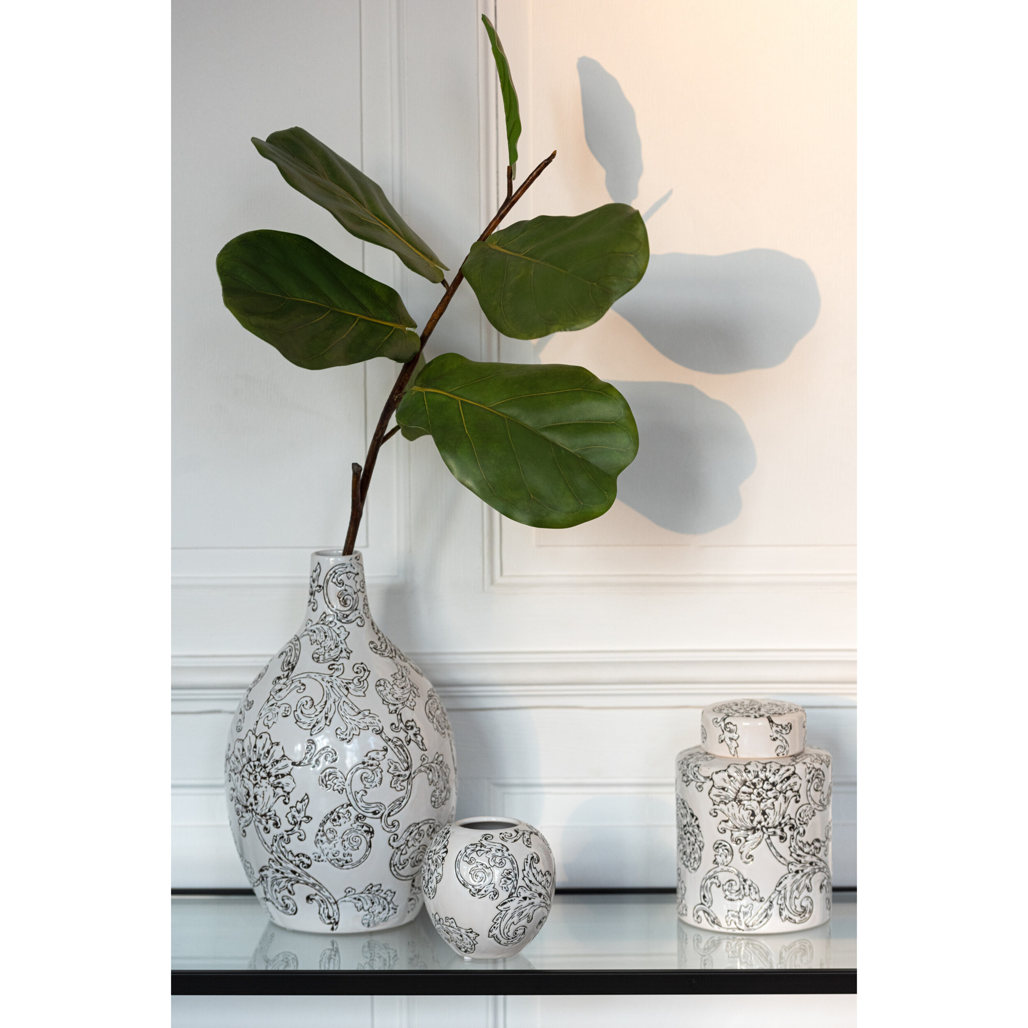 J-Line urne décorative Zen - porcelaine - blanc/noir - small