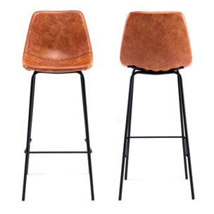 Lot de 2 tabourets de bar vintage LUCIEN cognac - Hauteur d'assise 75cm
