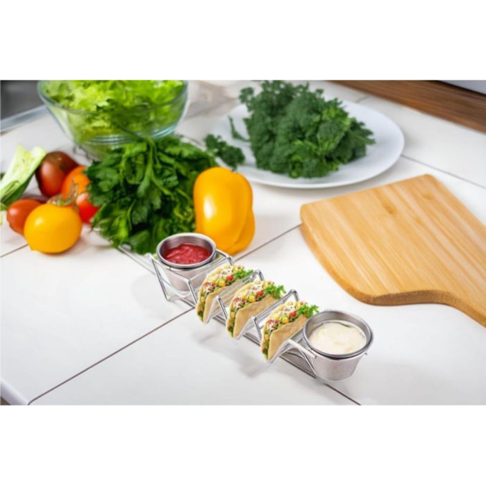 Support à tacos en acier inoxydable avec 2 tasses Herzberg HG04043