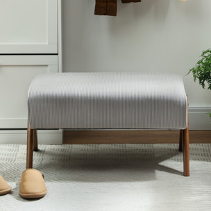 Reposapiés de Salón Taburete Bajo Tapizado en Pana Otomana Rectangular con Asiento Acolchado y Patas de Madera para Sala de Estar Dormitorio Gris Claro