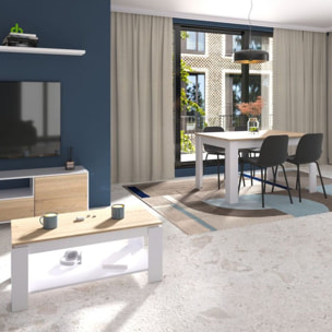 Pack mesa de comedor 123 y mesa de centro Lya Blanco Artik (Blanco Mate) - Roble Canadian
