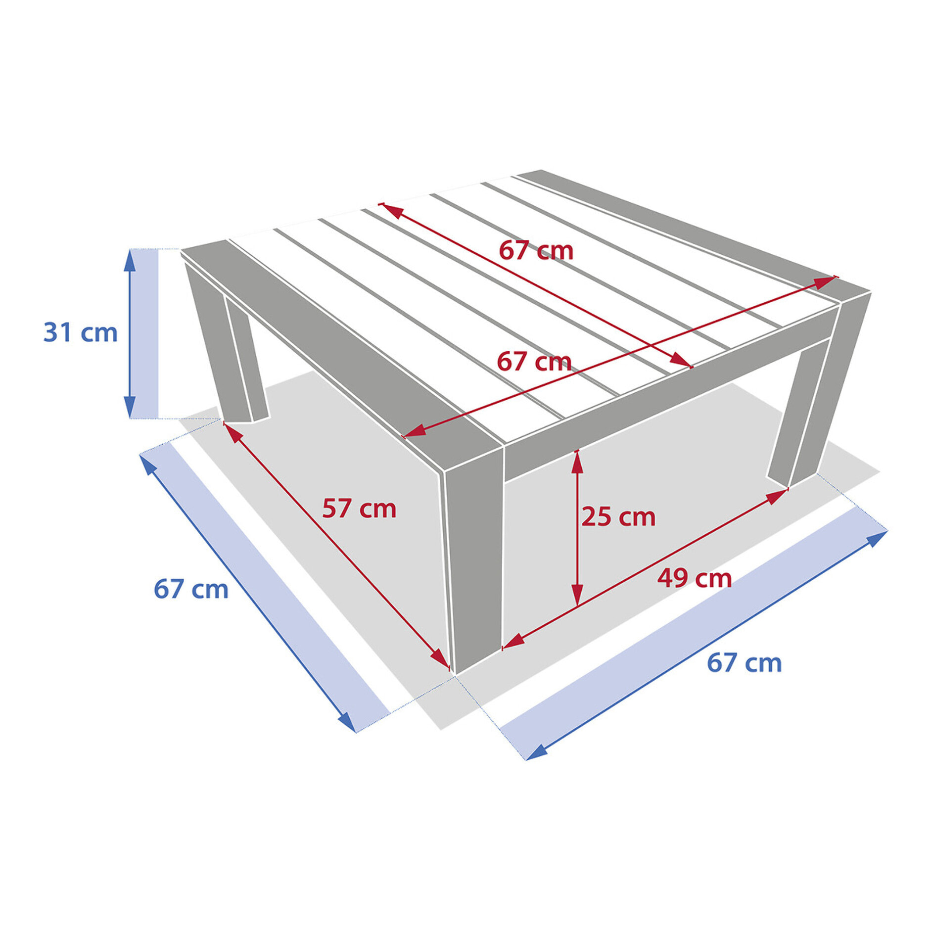 Table basse de jardin carrée "Évasion" argile & lin 65 x 65cm en aluminium