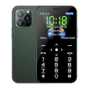 DAM Telefono cellulare Mini D13 3G, 128 MB di ROM. Schermo da 1,8''. Doppia scheda SIM. 3,9x0,9x8,2 centimetri. Colore: verde scuro