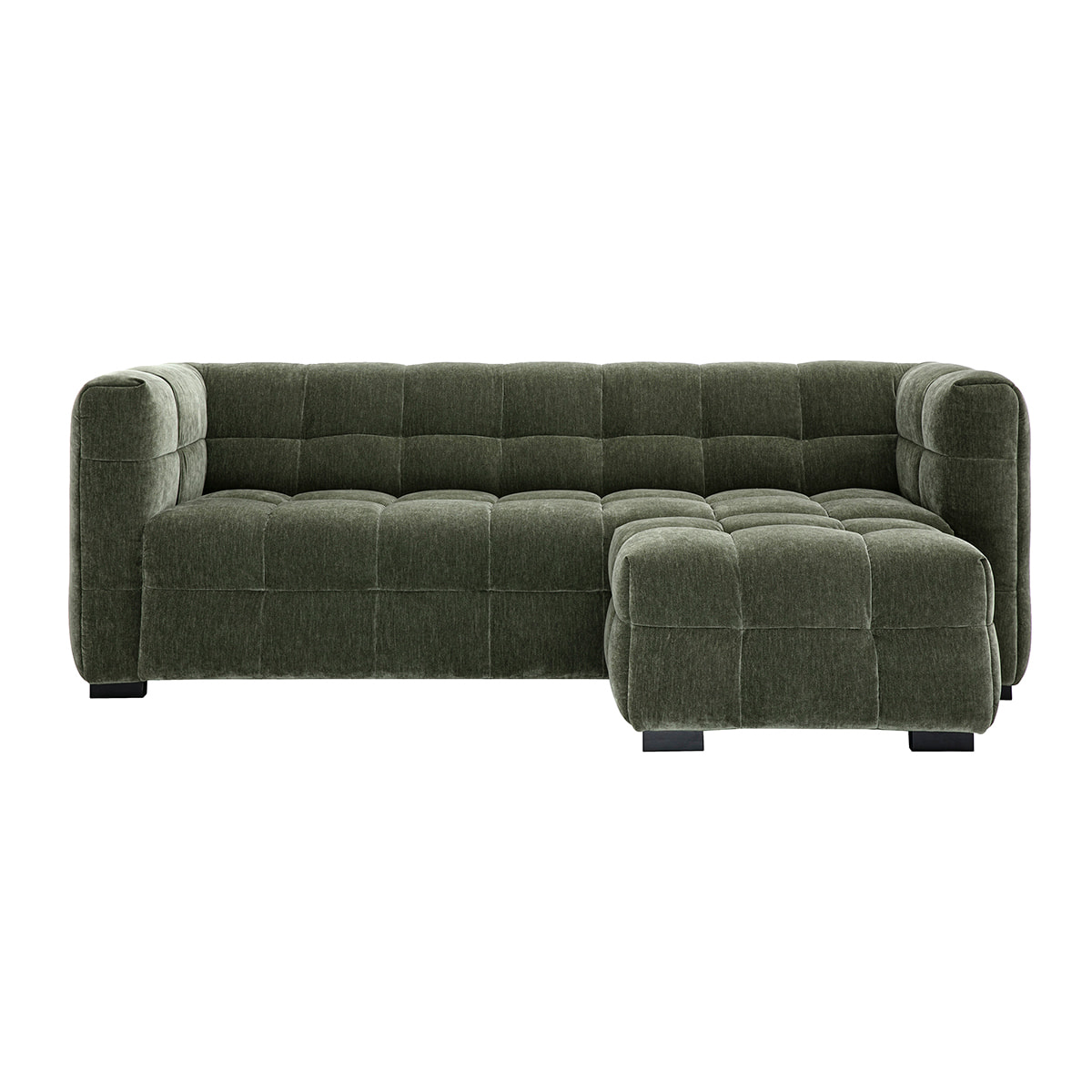 Canapé design 3 places et repose-pieds en tissu effet velours vert kaki CORTO