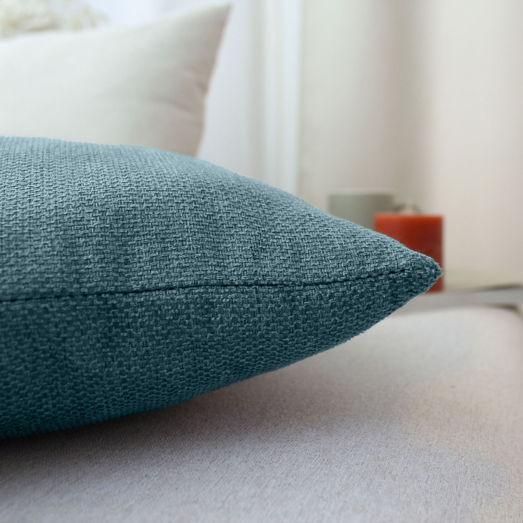 Coussin déhoussable en velours chenillé - Bleu Canard