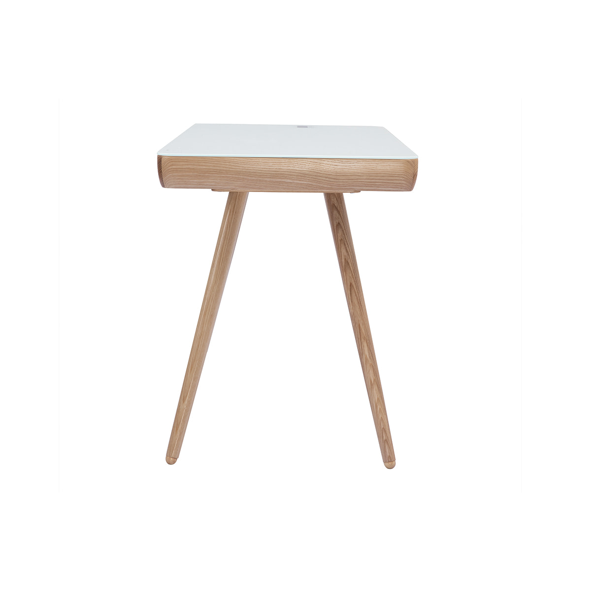 Bureau connecté multimédia avec tiroir en verre et bois clair L120 cm CLEVER