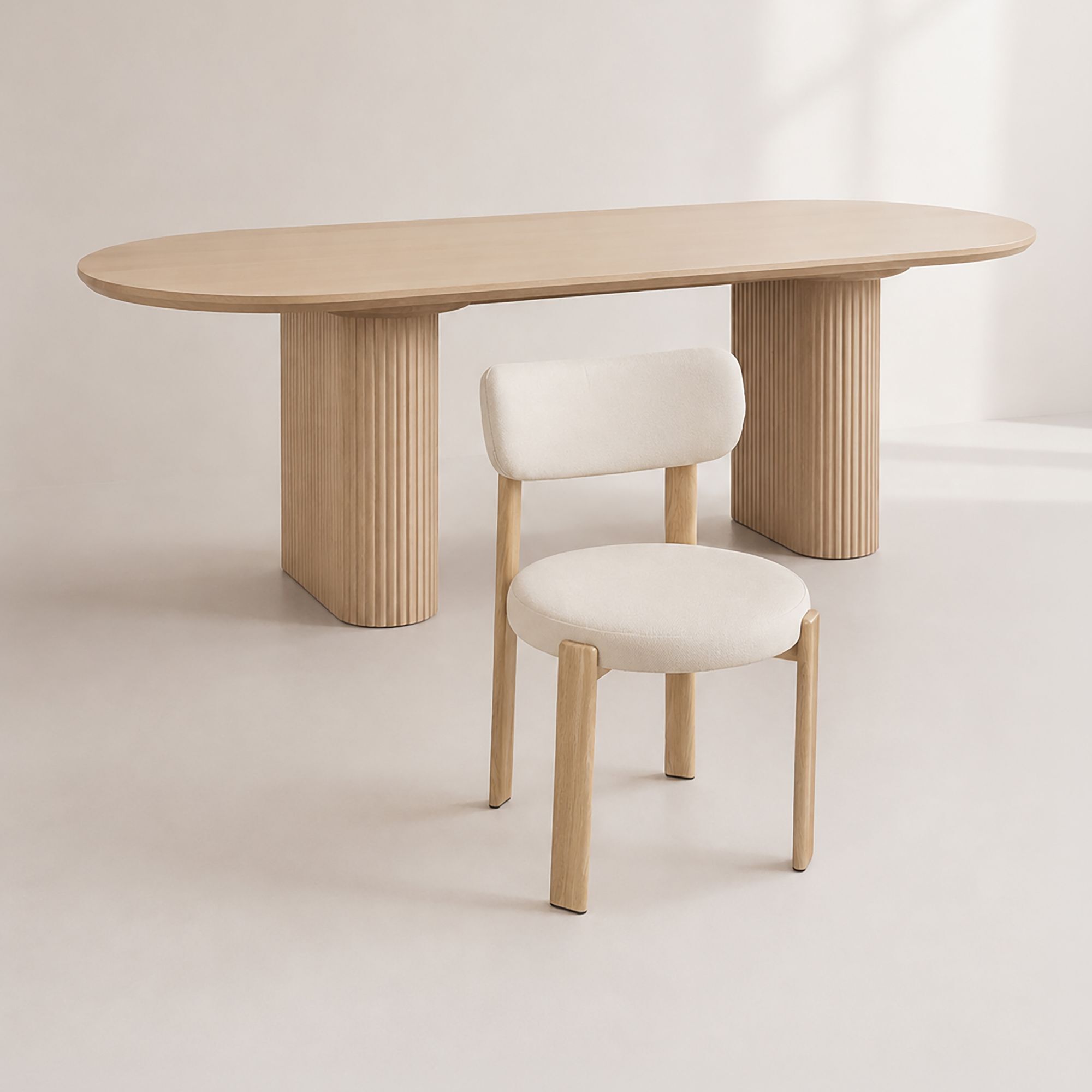 Ensemble table extensible 180-230cm et 6 chaises en tissu écru LILY
