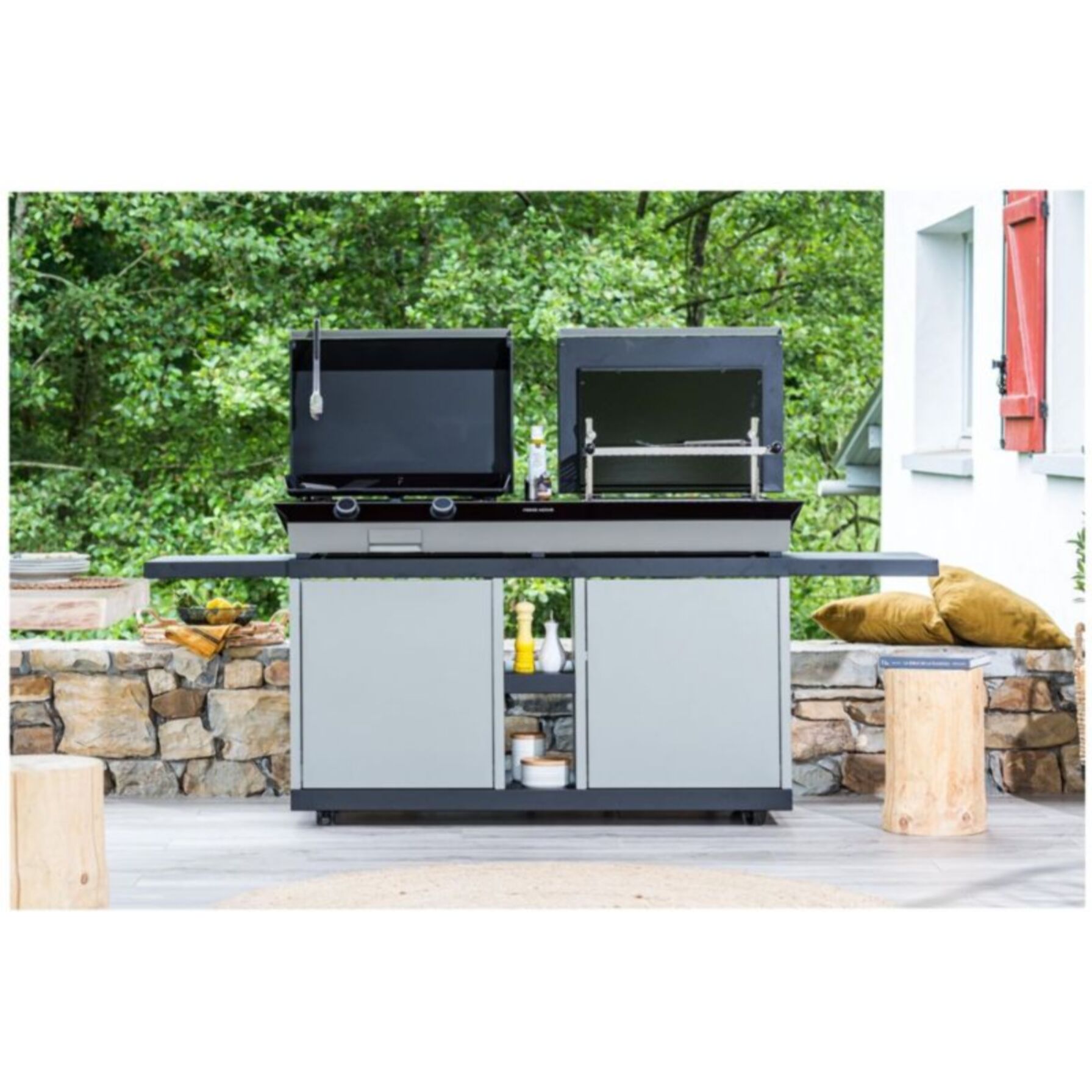 Chariot Plancha FORGE ADOUR Combi G NG 2 tablettes rabattables 2portes coulissantes