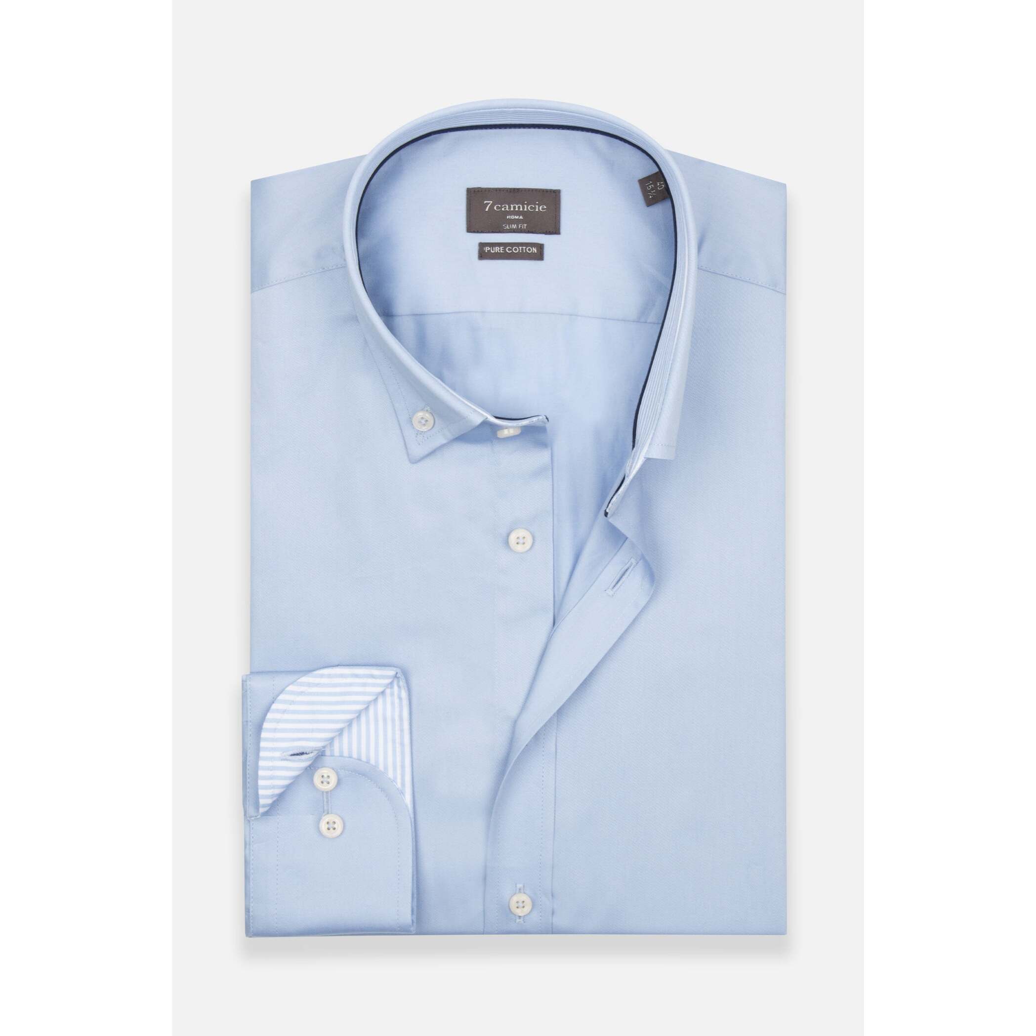 camicia uomo 1 bottone button down slim Satin Unito Celeste