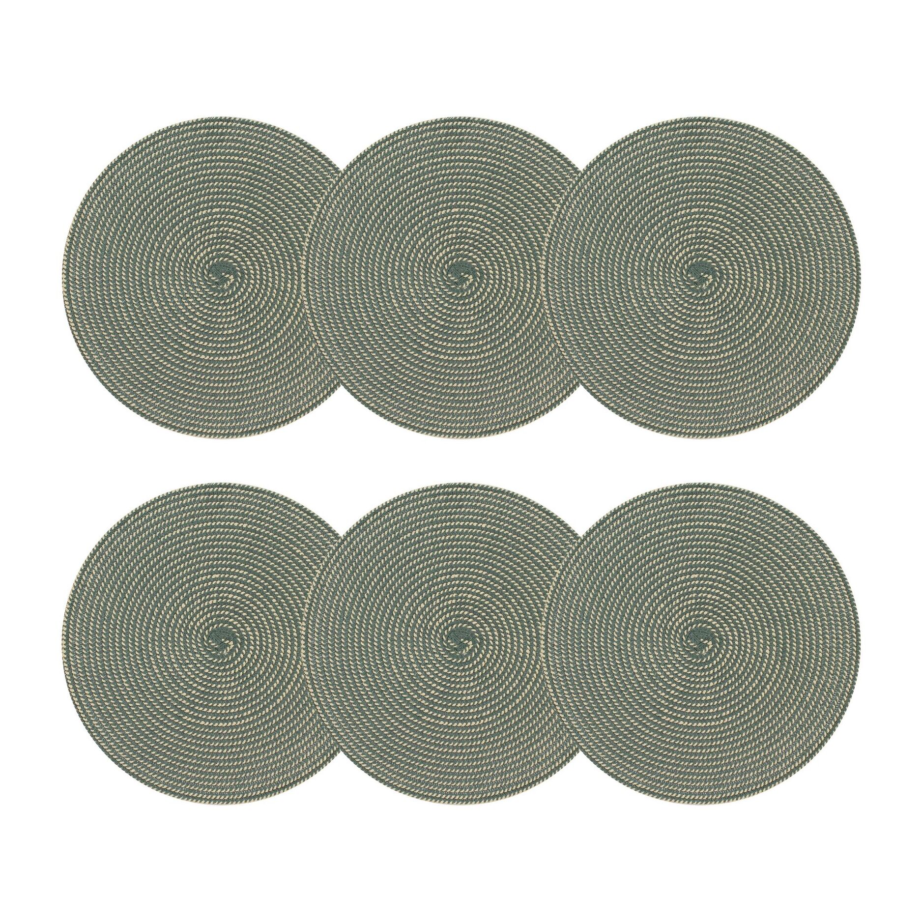 Lot de 6 sets de table rond en papier et coton vert 36cm