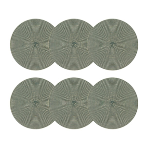 Lot de 6 sets de table rond en papier et coton vert 36cm