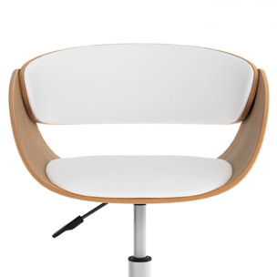 Chaise de bureau pivotante sur roulettes en bois et PU blanc - Adelmar