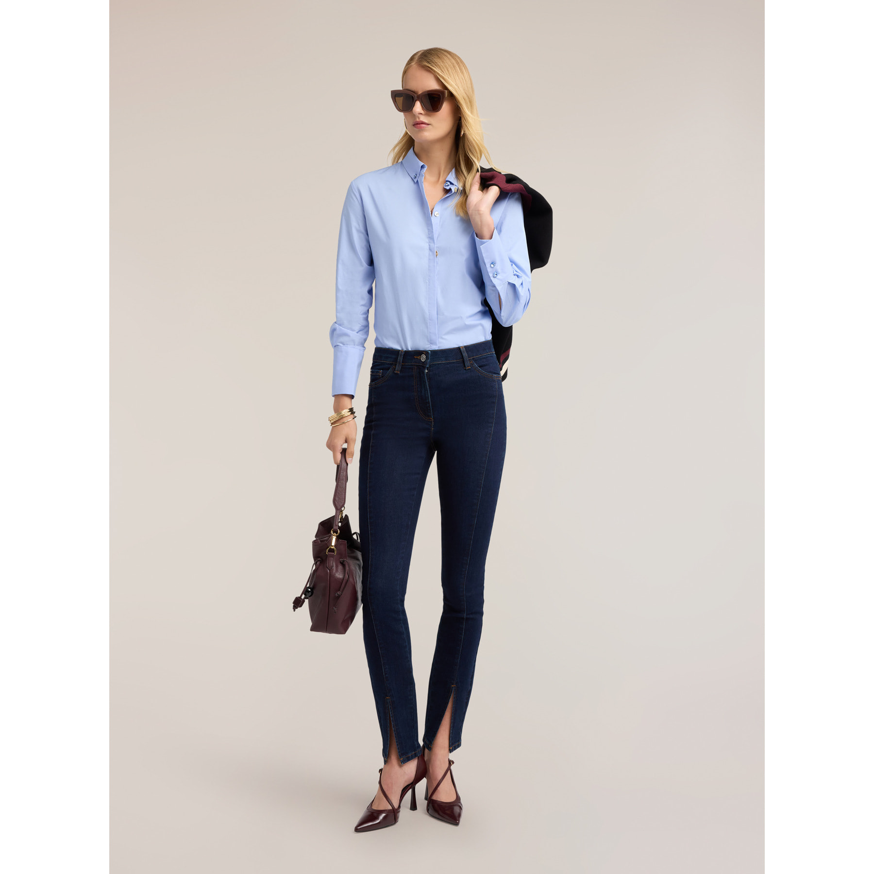 Motivi - Camicia in popeline con colletto button-down - Azzurro