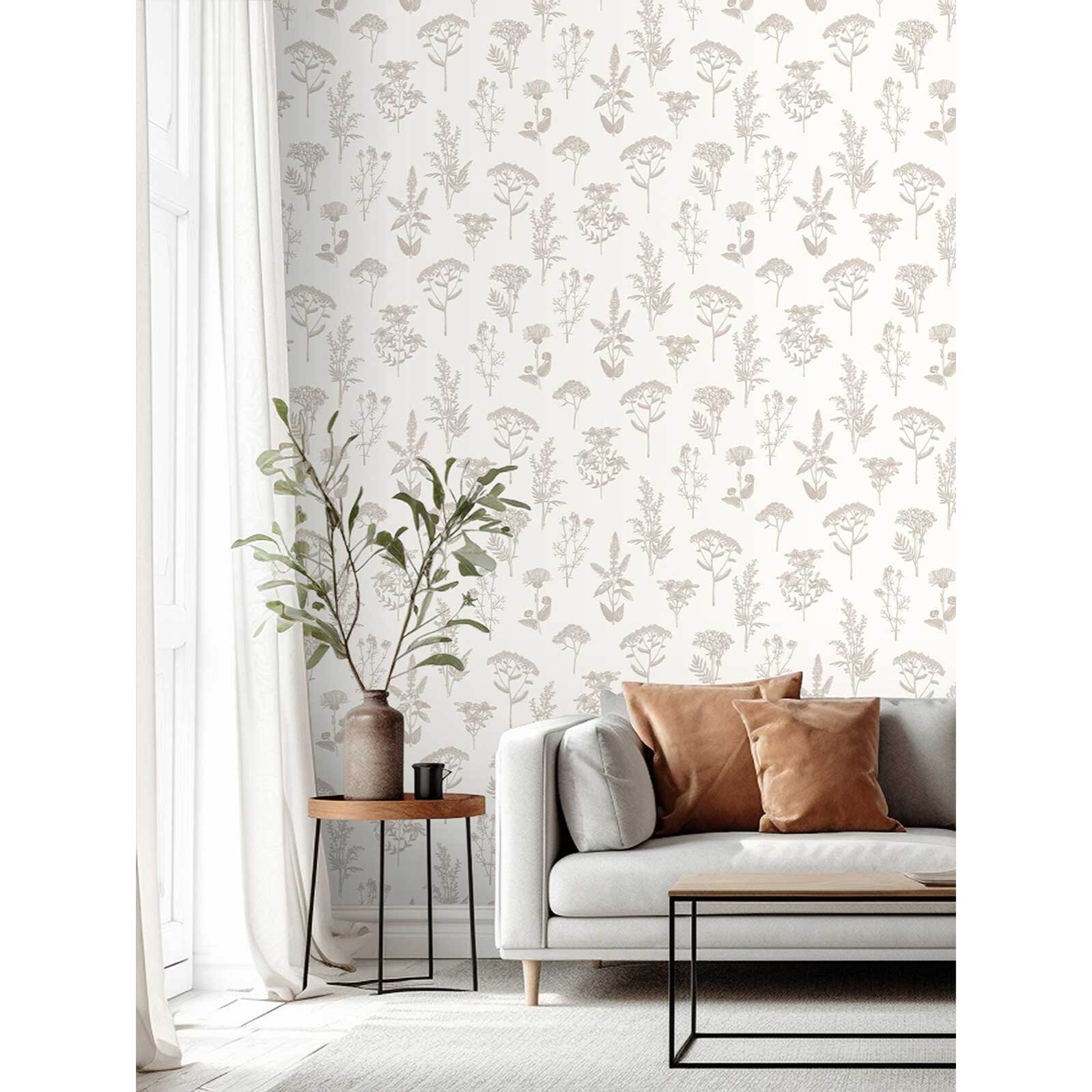 Papier peint herbier fleurs lin naturel