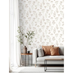 Papier peint herbier fleurs lin naturel