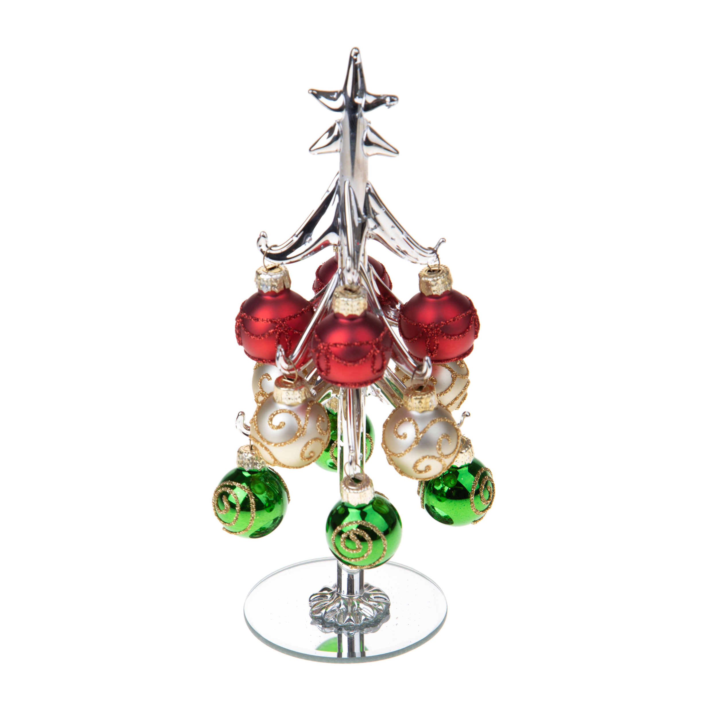 Albero Con Ornamenti In Vetro. Altezza 21 Cm - Pezzi 1 - 9X21X9cm - Colore: Verde - Bianchi Dino