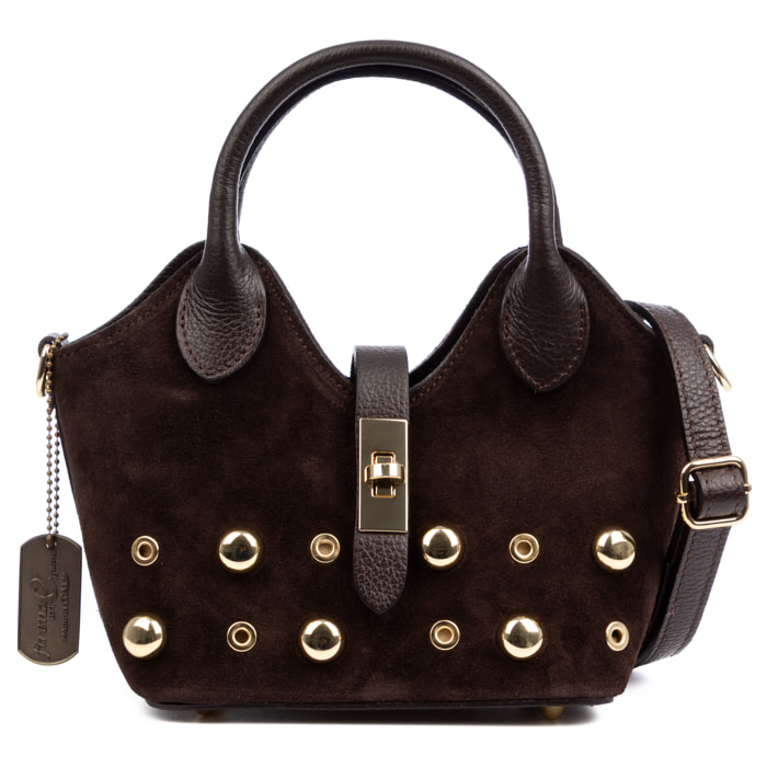 Barzanò Borsa a mano Donna. Pelle scamosciata autentica con dettagli metallici.