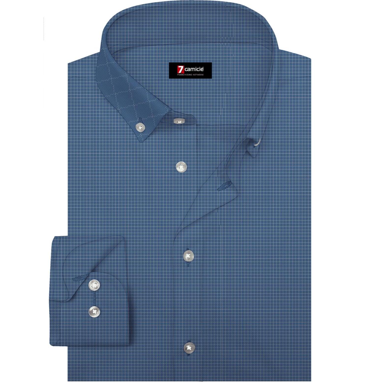 Camicia Uomo 1 Bottone Button Down Slim Cotone Unito Blu