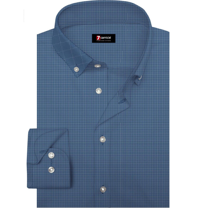 Camicia Uomo 1 Bottone Button Down Slim Cotone Unito Blu